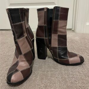 Patchwork Ankle Boots in Brown and Black